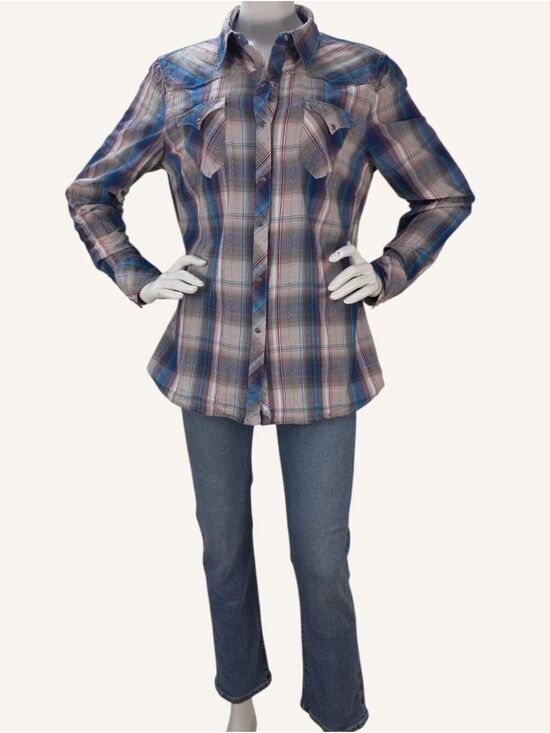 Roper Tops - Roper XL Blue Red Plaid Pearl Snap Western Shirt Rodeo Cowgirl 100% Cotton